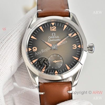 High Quality Replica OMEGA Railmaster Brown Strap Black Face Dial Silver Bezel Fashion Watch 38mm